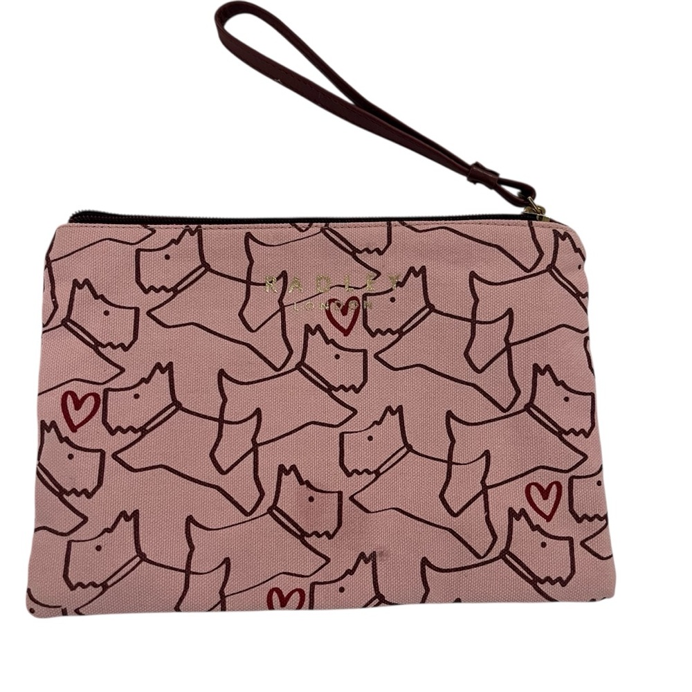 RADLEY LONDON Pink Makeup Purse Wristlet Golf cosmetic pouch dog lover zipper